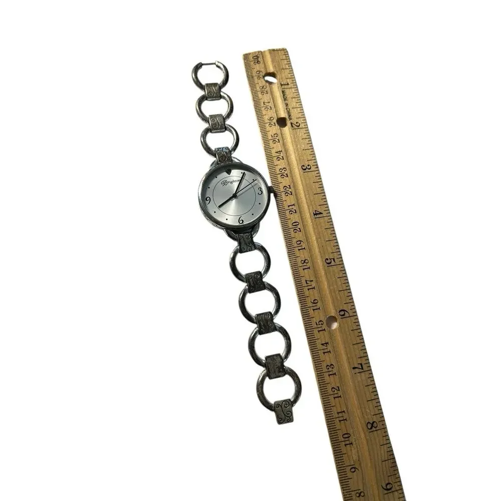 Brighton Watch York Women Silver Tone Link Bracelet w/White Dial Heart READ
